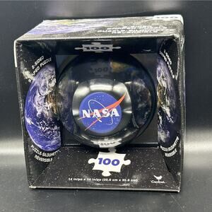 NASA EARTH 2-Sided Shaped Jigsaw Puzzle & Storage 100 Piece 14" Diameter NEW
